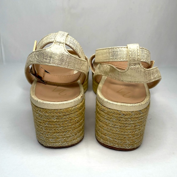 27 EDIT Jamari White Brushed Gold Leather Adjustable Strap Espadrilles Wedges - Picture 10 of 11